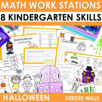 Preview of Halloween Kindergarten Math Centers Stations Games Activities Addition within 10
