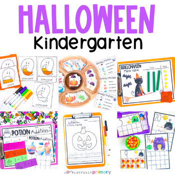 Preview of Kindergarten Halloween Math Activities, Halloween Literacy Centers, October Tubs