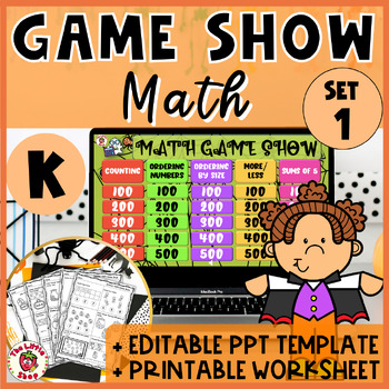 Preview of Halloween Kindergarten Math Game Show - PPT Game + Printable Worksheet SET 1
