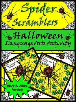 Preview of Halloween Language Arts Activities: Spider Scramblers Halloween Activity - B/W
