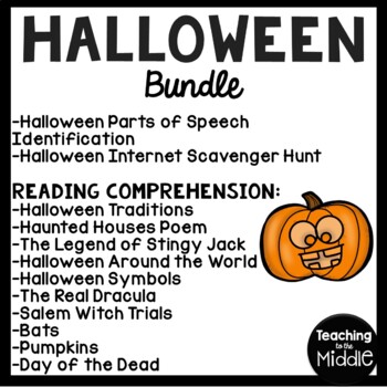 Preview of Halloween Language Arts Reading Comprehension Worksheet Bundle