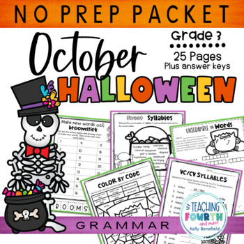Preview of Halloween Grammar Language Arts Worksheets and Activities for 3rd Grade