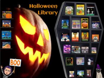 Preview of Halloween Library, Mindfulness & Exercise, Drawing & Crafts, Brain Breaks Rooms
