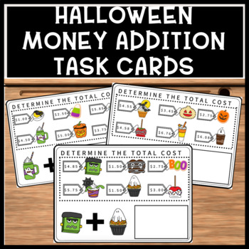 Preview of Halloween Life Skills Money Addition Task Cards for Math Centers