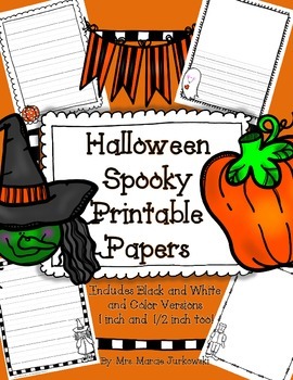 Preview of Halloween Lined Printable Writing Paper Stationary {in 1 in and 1/2 in versions}