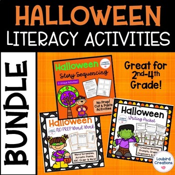 Halloween Literacy Bundle | Writing Prompts | Story Sequencing | Word Work