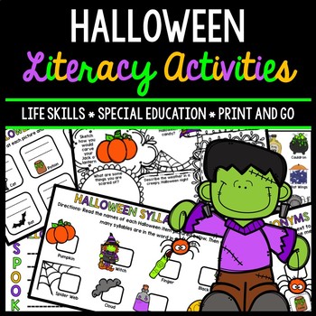 Preview of Halloween Literacy - Special Education - Life Skills - Print & Go - Reading