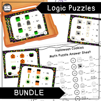 Preview of Halloween Logic Puzzle Brain Teaser Enrichment Task Card Activity Bundle