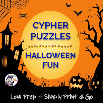 Preview of Halloween Logic Puzzles Cypher Decoding Cipher Cryptogram Task Cards Packet