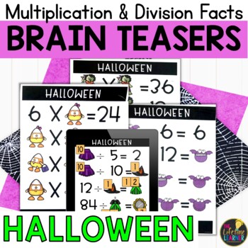 Preview of Halloween Logic Puzzles 3rd Grade Brain Teasers Multiplication and Division Fact