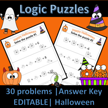 Preview of Halloween Logic Puzzles | Number Sense | Algebra 1