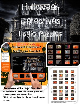 Preview of Halloween Logic Puzzles Printable Puzzle Cards & Digital Interactive Boom Cards