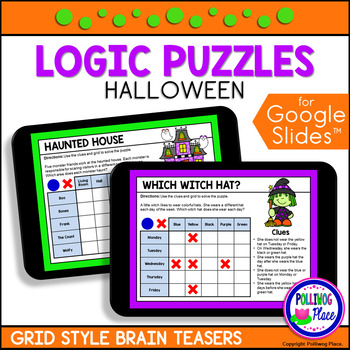 Preview of Halloween Logic Puzzles with Grids | for Google Classroom | Distance Learning