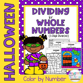 Preview of Halloween Long Division 1-Digit Divisors Color by Number