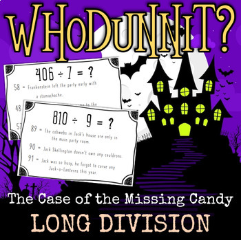 Preview of Halloween Long Division Math Mystery: WHODUNNIT? Digital and Printable