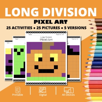Preview of Halloween: Long Division Pixel Art Activity