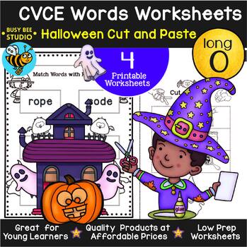 Halloween Long O CVCE Words Cut and Paste Worksheets by Busy Bee Studio