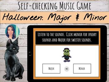 Preview of Halloween MAJOR & MINOR Digital Self-Checking Listening Game for Google Slides