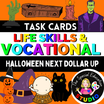 Preview of Halloween MATH Task Boxes Special Education, Life Skills NEXT DOLLAR UP