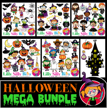 Preview of Halloween MEGA BUNDLE Clipart. BLACK AND WHITE & Color. {Lilly Silly Billy}