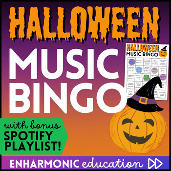 Preview of Halloween MUSIC BINGO Fun: Game Card Printables + Spotify Playlist! Class Party