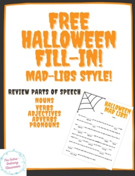 Preview of Free Halloween, Mad Libs Style, Parts of Speech Review! (DIGITAL & PRINT)
