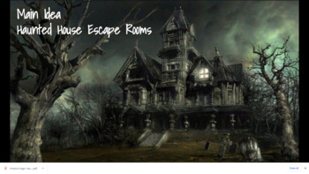 Preview of Halloween Main Idea Haunted House Escape Rooms