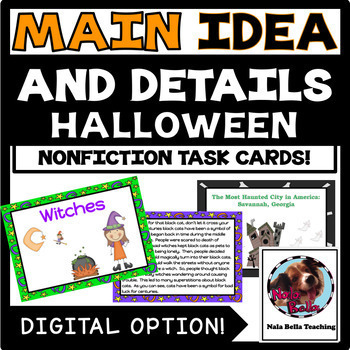 Preview of Halloween Main Idea and Details Task Cards Google Slides Ready