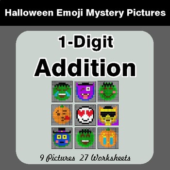 Halloween Math: 1-Digit Addition - Color-By-Number Math Mystery Pictures