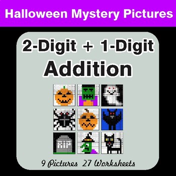 Halloween Math: 2-Digit + 1-Digit Addition - Color-By-Number Math Mystery Pictures