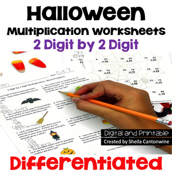 Preview of Halloween Math 2 digit by 2 digit Multiplication Worksheets - Differentiated