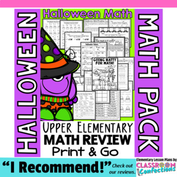 Preview of 4th Grade Halloween Math Worksheets Review Packet : Morning Work : Early Finish