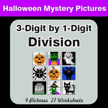 Halloween Math: 3-Digit by 1-Digit Division - Color-By-Number Math Mystery Pictures