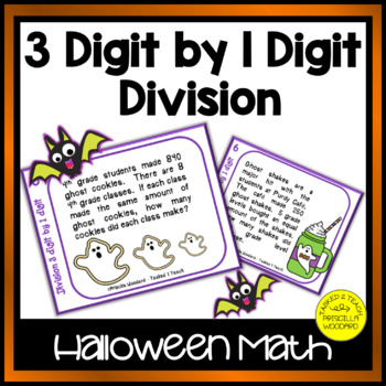 Preview of Halloween Math | 3 Digit by 1 Digit Division Task Cards No Remainders