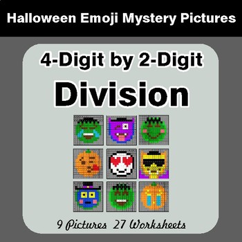 Halloween Math: 4-Digit by 2-Digit Division - Color-By-Number Math Mystery Pictures