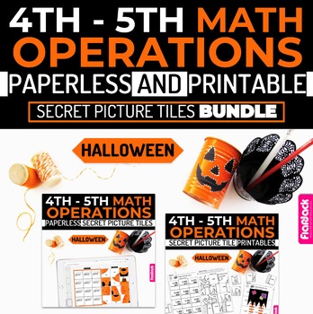 Preview of Halloween Math | 4th-5th | Paperless + Printable Secret Picture Tiles SET