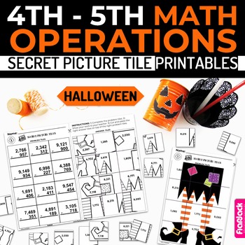 Preview of Halloween Math 4th-5th Secret Picture Tile Printables