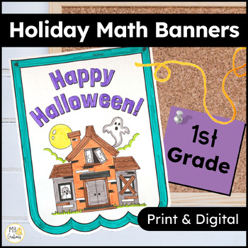 Preview of Halloween Math Activities - 1st Grade Review Worksheets - Holiday Math Banners