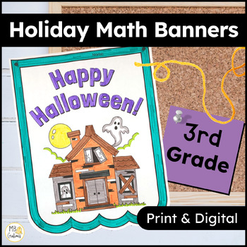 Preview of Halloween Math Activities - 3rd Grade Review Worksheets - Holiday Math Banners