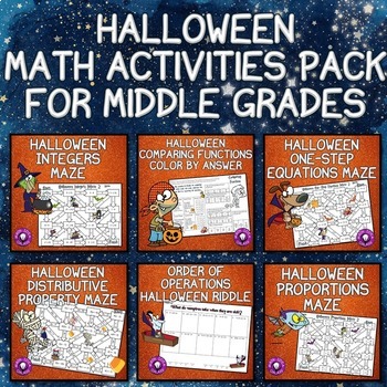 Preview of Halloween Math Activities Bundle for Middle Grades