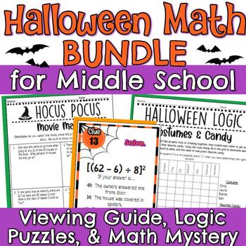 Preview of Halloween Math Activities Bundle for Middle School - Logic, Movie Math, and more