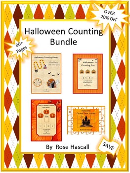 Preview of Kindergarten Halloween Math Worksheets Bundle Halloween Cut and Paste Activities