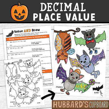Preview of Halloween Math Activity & Craft - DECIMAL Place Value Coloring - 5th Grade