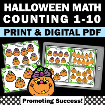 Preview of Kindergarten Special Education Halloween Math Review Centers Counting to 10 Game