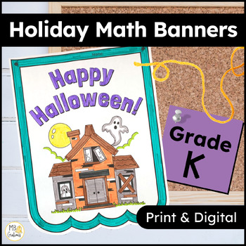 Preview of Halloween Math Activities - Kindergarten Review Worksheets - Holiday Banners