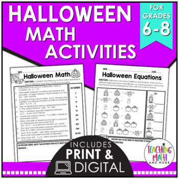Preview of Halloween Math Activities Middle School
