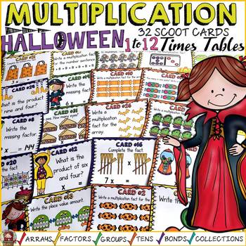 Preview of Halloween Math Activities Multiplication Task Cards Scoot 