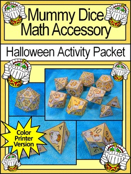 Preview of Halloween Math Activities: Mummy Dice Templates Halloween Math Center - Color