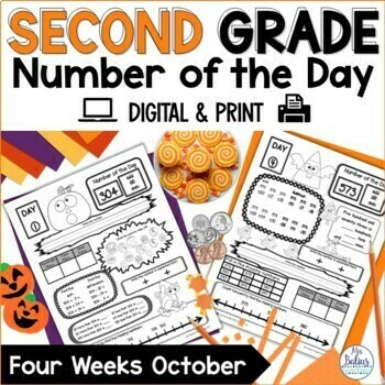Preview of Halloween Math Place Value Activities Number of the Day 2nd Grade