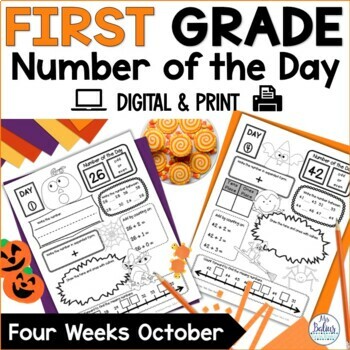 Preview of Halloween First Grade Bundle Math Place Value Practice Number of the Day